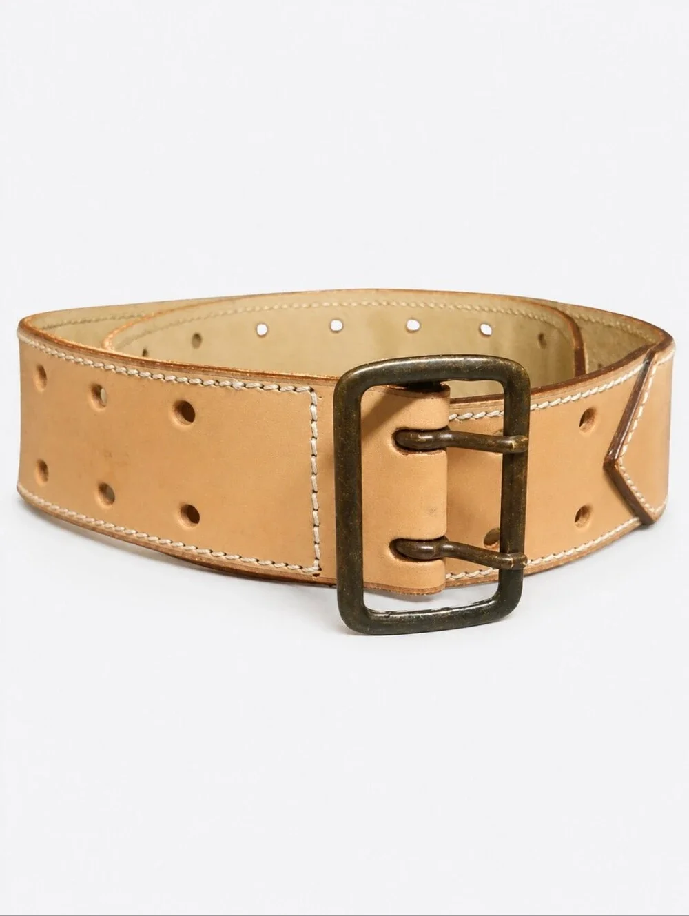 ALAIA | Tan Leather Wide Belt FR 70 | Double Prong Buckle